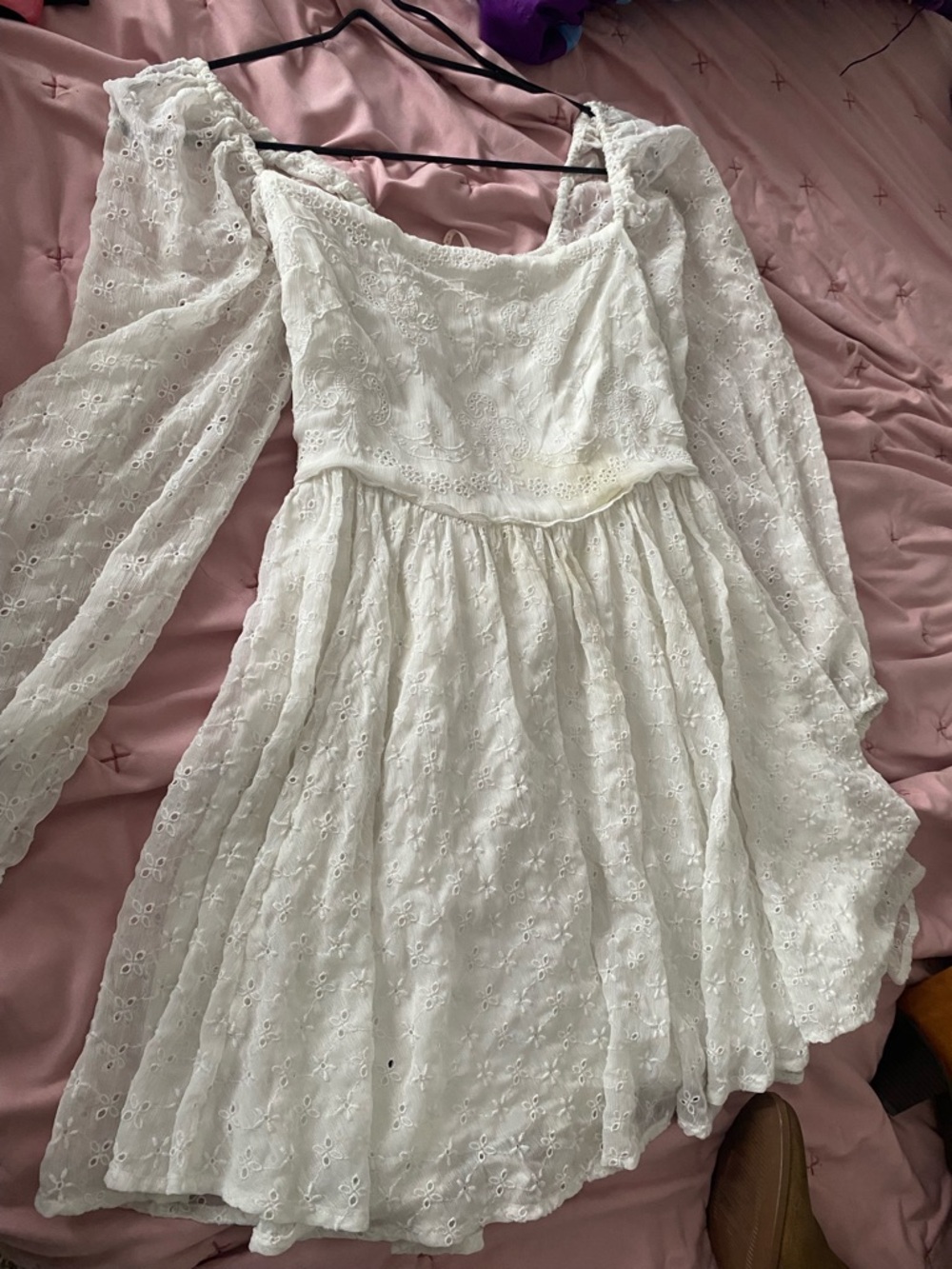 Free People White Lace Eyelet Mini Dress